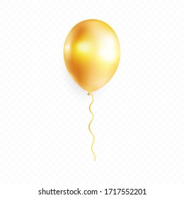 Gold helium balloon isolated on transparent background. Premium vector illustration.