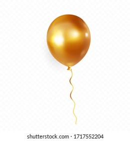 Gold helium balloon isolated on transparent background. Premium vector illustration.