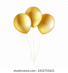 Gold Helium Balloon Isolated on Transparent Background. Golden Ballon in Realistic Style. Premium vector illustration.