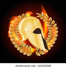 Gold helmet of a Roman gladiator isolated on white background