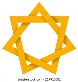 Gold Heptagram 3D - Seven-pointed geometric star figure that can be drawn with seven straight strokes. Illustration looks three-dimensional.