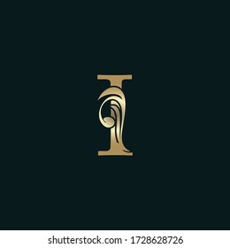 Gold Heraldic Letter I Logo With Luxury Floral Alphabet Vector Design Style.