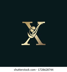 Gold Heraldic Letter X Logo With Luxury Floral Alphabet Vector Design Style.