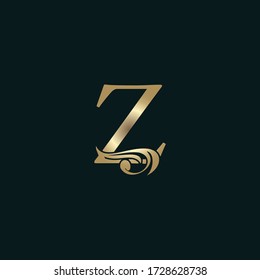 Gold Heraldic Letter Z Logo With Luxury Floral Alphabet Vector Design Style.