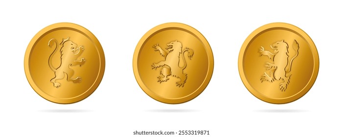 A gold heraldic lion icon in a vector style, symbolizing Scottish royalty, medieval tradition, and noble pride, ideal for coins and financial emblems.