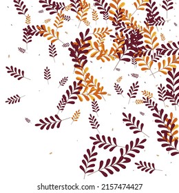 Gold Herb Background White Vector. Leaves Nature Design. Brown Plant. Yellow Leaf Sale. Tree Frame.