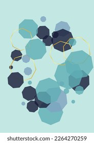 Gold Hexagon Background Blue Vector. Cell Subtle Backdrop. Innovation Design. Blue-Gray Tile Biology. Honeycomb Template.