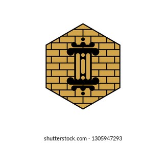 gold hexagon bricks pillar logo icon design