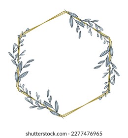 Gold Hexagon frame minimalist floral wreath or hexagon floral frame