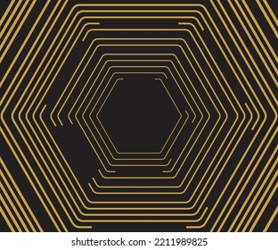 Gold hexagon linear in black background  - vector design