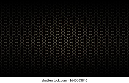 Gold hexagon mesh pattern in dark background texture vector illustration.