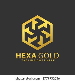 Plantilla de Ilustración del Vector de Diseño de Logotipos de Lujo Hexagonal Gold