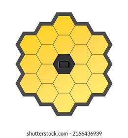Gold hexagonal mirror of the space telescope isolated on white background, vector illustration