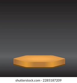 Gold Hexagonal Podium Pedestal With Dark Background Vector Template Illustration
