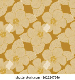 Gold Hibiscus Flowers Texture Seamless Pattern Stock Vector (Royalty ...