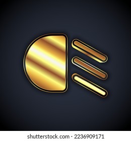 Gold High beam icon isolated on black background. Car headlight.  Vector
