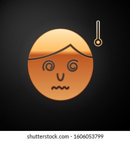 Gold High human body temperature or get fever icon isolated on black background. Disease, cold, flu symptom.  Vector Illustration
