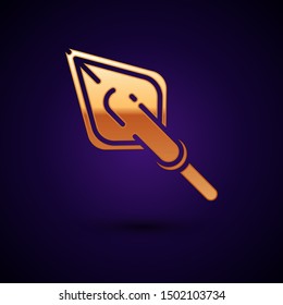 Gold Hipster arrow tip icon isolated on dark blue background.  Vector Illustration