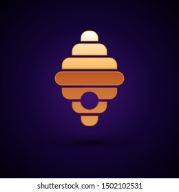 Gold Hive for bees icon isolated on dark blue background. Beehive symbol. Apiary and beekeeping. Sweet natural food.  Vector Illustration