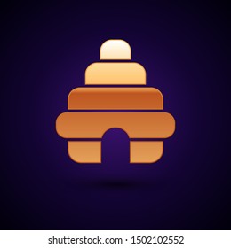 Gold Hive for bees icon isolated on dark blue background. Beehive symbol. Apiary and beekeeping. Sweet natural food.  Vector Illustration