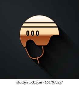 Gold Hockey helmet icon isolated on black background. Long shadow style. Vector Illustration