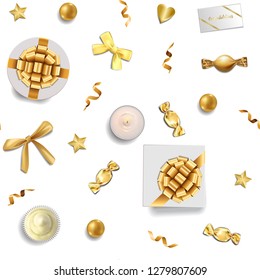 Gold Holidays and Luxury Objects Seamless Pattern