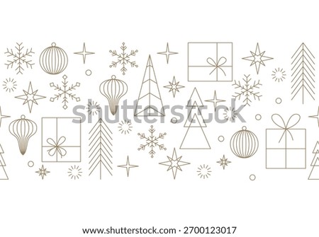Gold holidays seamless pattern isolated, Christmas border. Vector Seamless Festive Background Illustration With Christmas Balls