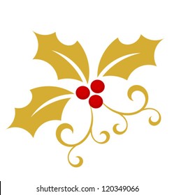 Gold holly berry - Christmas symbol. Vector illustration