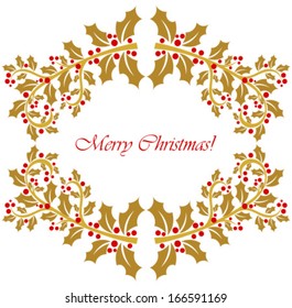 Gold holly berry frame. Christmas background