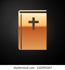 Gold Holy bible book icon isolated on black background. Vector Illustration