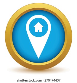 Gold home pointer icon on a white background. Vector illustration