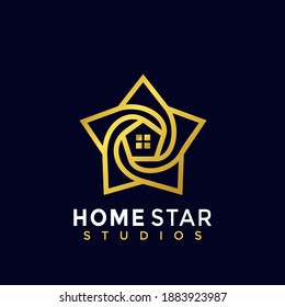 Gold Home Star Modern Logo Icon Design Vector Illustration