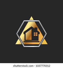 gold home triangle building vector logo