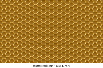 Gold honey hexagonal cells seamless texture. Mosaic or speaker fabric shape pattern. Golden honeyed comb grid texture and geometric hive hexagonal honeycombs. Vector illustration