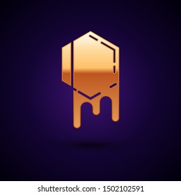 Gold Honeycomb icon isolated on dark blue background. Honey cells symbol. Sweet natural food.  Vector Illustration