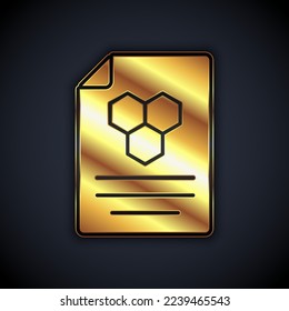 Gold Honeycomb icon isolated on black background. Honey cells symbol. Sweet natural food.  Vector