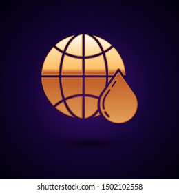 Gold Honeycomb map of the world icon isolated on dark blue background. World bee day. Concept ecological event.  Vector Illustration