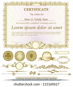 Gold horizontal certificate template with additional design elements