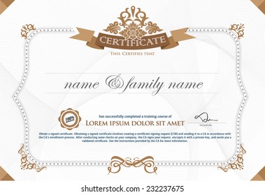 Gold horizontal certificate template with additional design elements
Premium VIP Certificate : Vector illustration of gold detailed certificate.