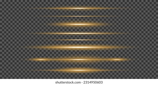 gold horizontal lens flare collection on transparent background