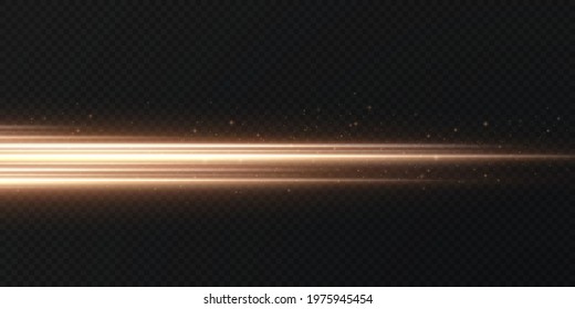 Gold horizontal lens flares pack. Laser beams, horizontal light rays. Beautiful light flares. Collection effect light gold line png.	 Luminous abstract sparkling lined background.