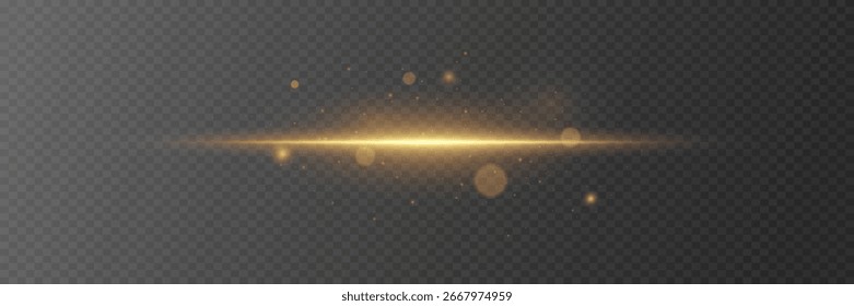 Gold horizontal sparkle flash. On a transparent background.