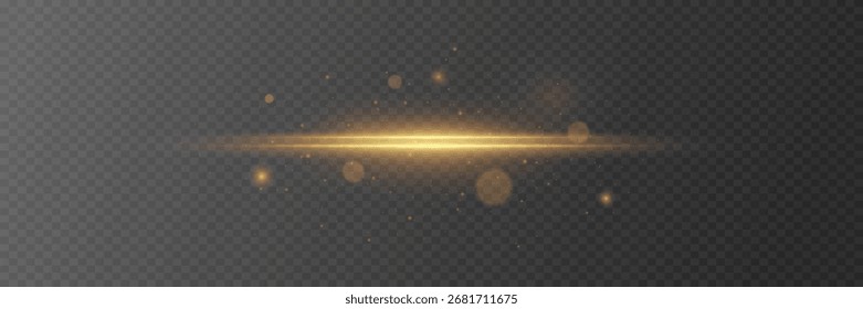 Gold horizontal sparkle flash. On a transparent background.