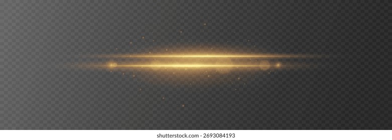 Goldener horizontaler Funkelblitz. Auf transparentem Hintergrund.