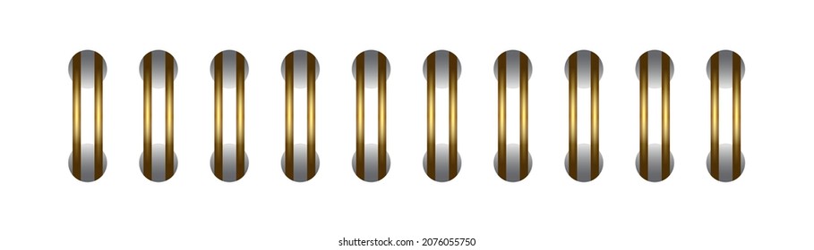 Gold horizontal spiral for open notebook and calendar. Gold spiral wire bindings for sheets of paper. Vector illustration isolated on realistic style on white background.