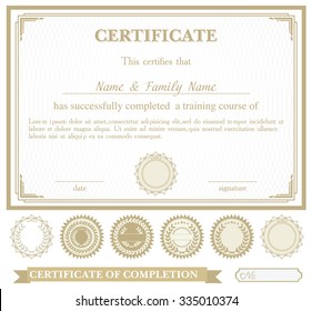 Gold horizontally certificate template with additional design elements