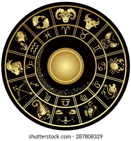 Gold horoscope circle. Vector illustration.
