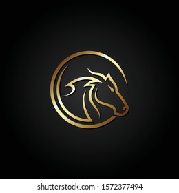 Gold Horse head logo design,vector illustration isolated on black background