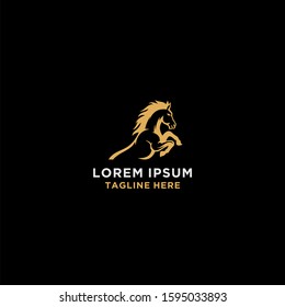 Gold horse jump silhouette design vector logo template.