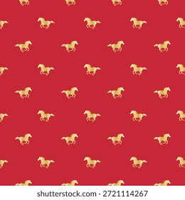 Patrón inconsútil del caballo del oro en el fondo rojo lujoso, ideal para la decoración del año Nuevo chino.